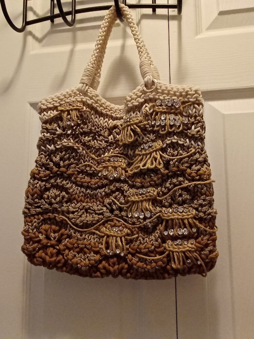 Anteprima, Amazing, Rope/Knit, Purse/Tote with Lots of Crystals on Front, NWOT